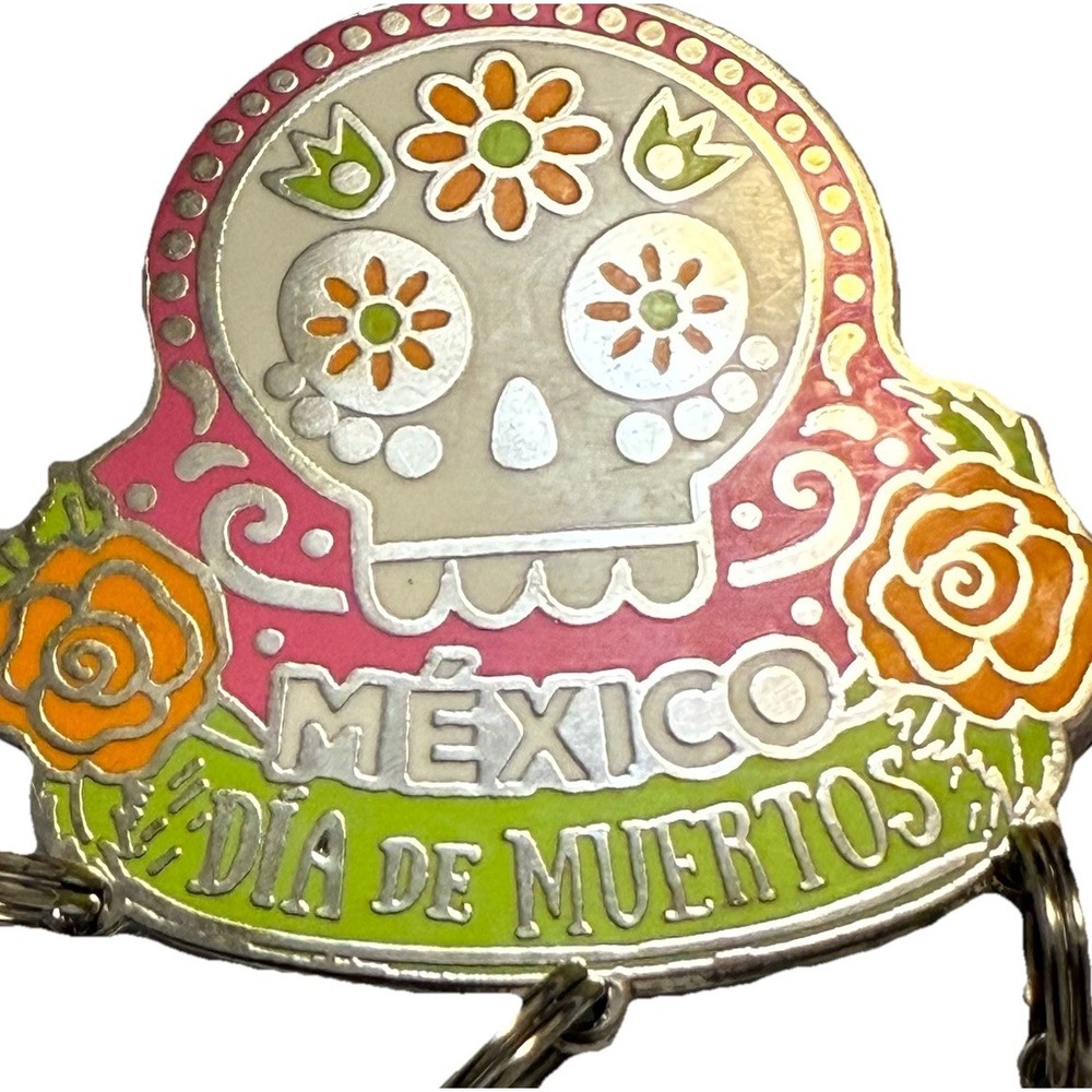 Vintage Skeleton Skull Keychain Pendant "Day Of The Dead" Metal Bag Charm Mexico - Picture 4 of 7